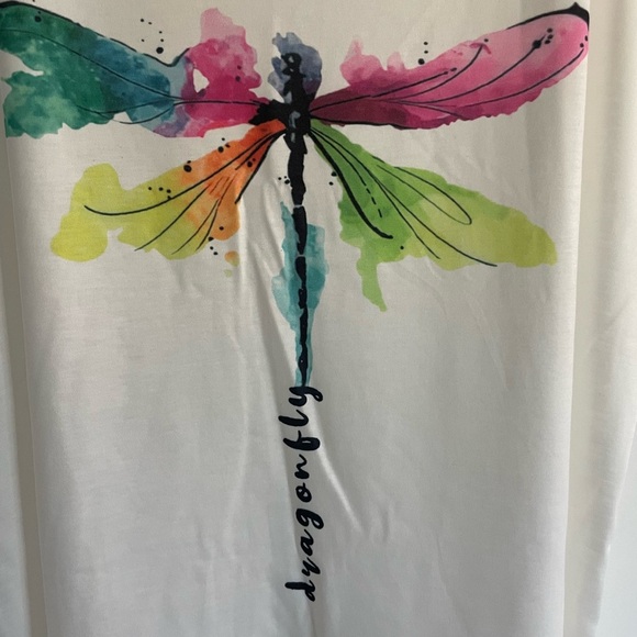 SHEIN White Camisole with Colorful Dragonfly Design size large - Picture 3 of 8